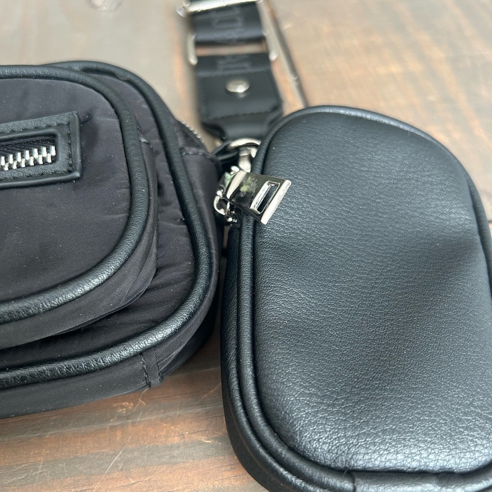 Women's Madden NYC Nylon black Belt Bag crossbody bag w/ mini pouch‎ - Picture 5 of 13